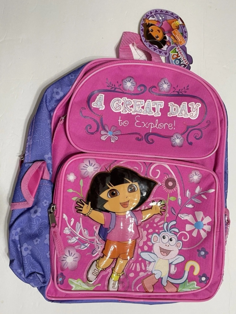 Medium Backpack-Dora the Explorer Girls  Pink/Purple Floral Backpack 14”x10” New